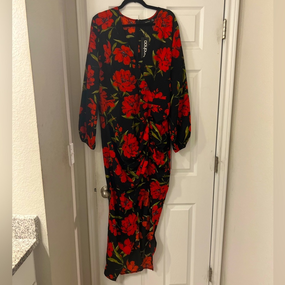 Brand New Boohoo Floral Wrapped Dress with Split